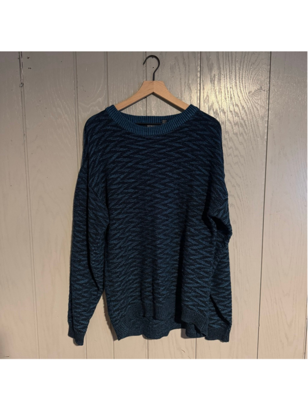 Vintage 1980s Street Closed Geometric Sweater — Teal Blue
